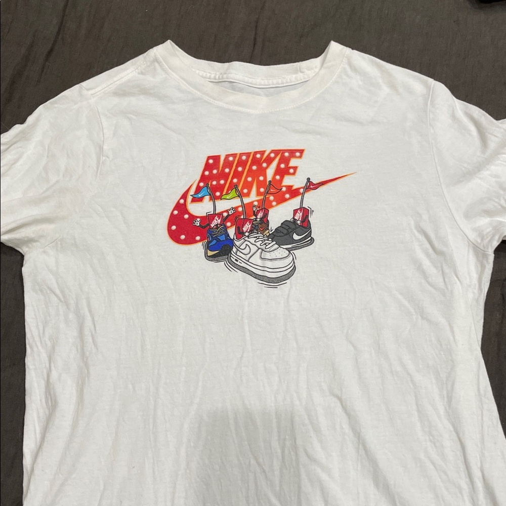 Nike White Tee with Vibrant Sneaker Graphic